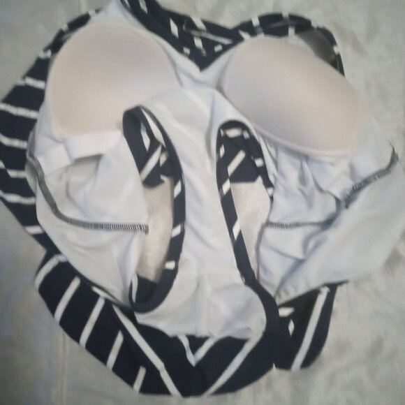 Kona Sol women's one-piece bathing suit navy blue/white lines sizeL - Picture 7 of 8